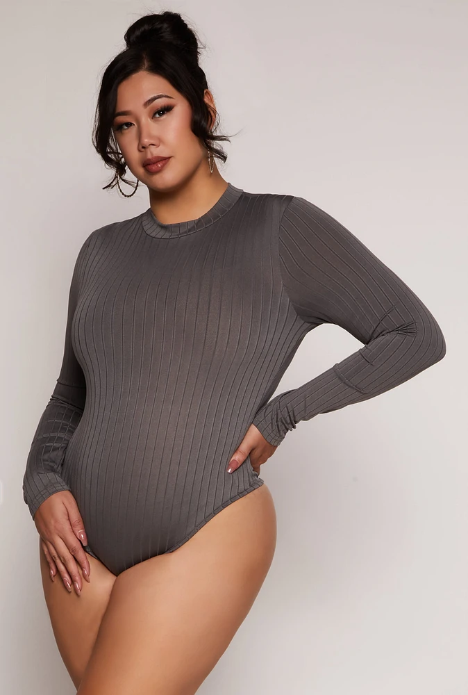 Womens Plus Daisy Long Sleeve Mock Neck Bodysuit,