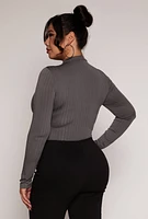 Womens Plus Daisy Long Sleeve Mock Neck Bodysuit,