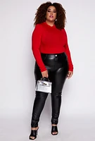 Womens Plus Size Daisy Long Sleeve Mock Neck Bodysuit, Red, Size 2X