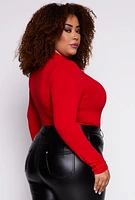 Womens Plus Size Daisy Long Sleeve Mock Neck Bodysuit, Red, Size 1X