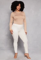 Womens Plus Size Daisy Long Sleeve Mock Neck Bodysuit, Beige, Size 1X