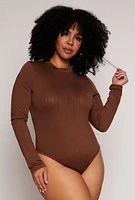Womens Plus Size Daisy Long Sleeve Mock Neck Bodysuit, Brown, Size 3X