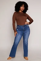 Womens Plus Size Daisy Long Sleeve Mock Neck Bodysuit, Brown, Size 3X