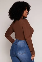 Womens Plus Size Daisy Long Sleeve Mock Neck Bodysuit, Brown, Size 3X