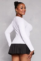 Womens Plus Size Seamless Chain Notch Neck Long Sleeve Top, White, Size 2X-3X