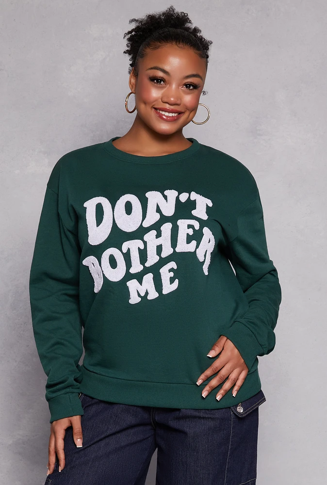 Womens Plus Size Chenille Dont Bother Me Graphic Sweatshirt, Green, Size 1X