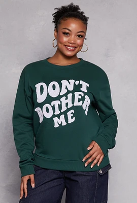 Womens Plus Size Chenille Dont Bother Me Graphic Sweatshirt, Green, Size 1X