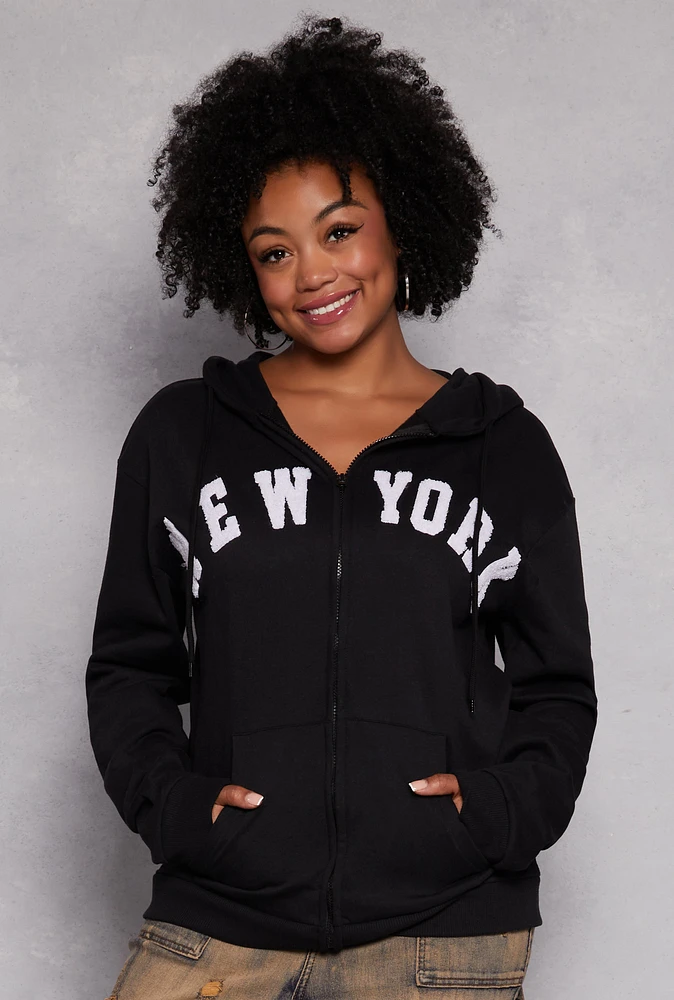 Womens Plus New York Zip Front Hoodie,