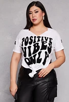 Womens Plus Velvet Burnout Good Vibes Only Graphic Tee, White,