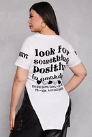 Womens Plus Velvet Burnout Good Vibes Only Graphic Tee, White,