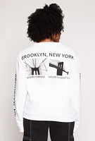 Womens Plus Size Brooklyn Bridge Graphic Pullover Sweatshirt, White, Size 2X