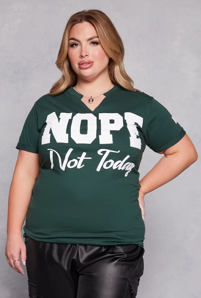 Womens Plus Size Nope Not Today Notch Neck Graphic Tee, Green, Size 3X