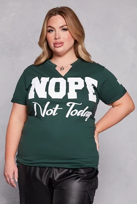 Womens Plus Size Nope Not Today Notch Neck Graphic Tee, Green, Size 1X