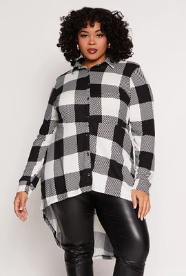 Womens Plus Size Buffalo Plaid High Low Shirt, Multi, Size 2X