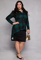 Womens Plus Buffalo Plaid High Low Shirt,