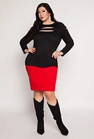 Womens Plus Size Cut Out Detail Long Sleeve Top, Black, Size 3X