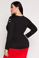 Womens Plus Size Cut Out Detail Long Sleeve Top, Black, Size 3X