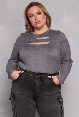 Womens Plus Cut Out Detail Long Sleeve Top,
