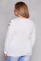 Womens Plus Size Cut Out Detail Long Sleeve Top, White, Size 1X