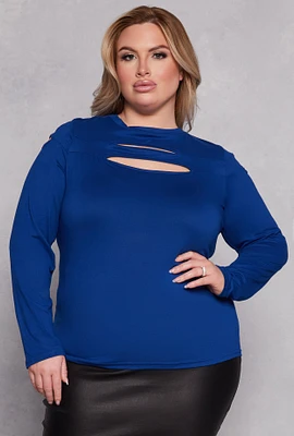 Womens Plus Cut Out Detail Long Sleeve Top,