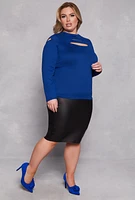 Womens Plus Cut Out Detail Long Sleeve Top,
