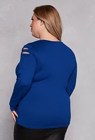 Womens Plus Cut Out Detail Long Sleeve Top,