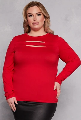Womens Plus Cut Out Detail Long Sleeve Top,