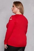 Womens Plus Cut Out Detail Long Sleeve Top, 3X