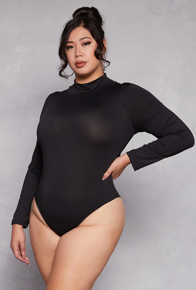 Womens Plus Mock Neck Long Sleeve Bodysuit,