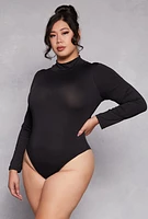 Womens Plus Mock Neck Long Sleeve Bodysuit,