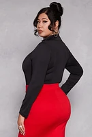 Womens Plus Size Mock Neck Long Sleeve Bodysuit, Black, Size 3X