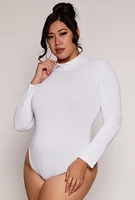 Womens Plus Size Mock Neck Long Sleeve Bodysuit, White, Size 1X