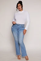 Womens Plus Size Mock Neck Long Sleeve Bodysuit, White, Size 1X