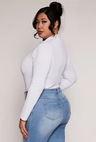 Womens Plus Size Mock Neck Long Sleeve Bodysuit, White, Size 1X