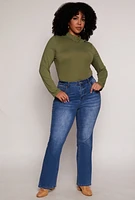Womens Plus Size Mock Neck Long Sleeve Bodysuit, Green, Size 1X