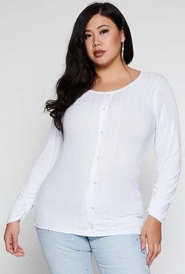 Womens Plus Size Shadow Stripe Ruched Blouse, White, Size 3X