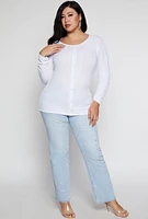 Womens Plus Size Shadow Stripe Ruched Blouse, White, Size 3X