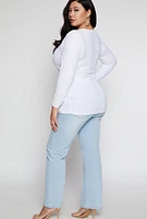 Womens Plus Size Shadow Stripe Ruched Blouse, White, Size 3X