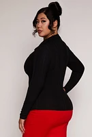 Womens Plus Size Ribbed Knit Button Front Top, Black, Size 3X