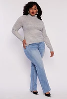 Womens Plus Rib Knit Turtleneck Top,