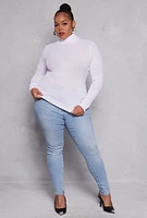 Womens Plus Size Rib Knit Turtleneck Top, White, Size 4X