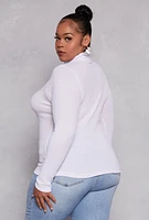 Womens Plus Size Rib Knit Turtleneck Top, White, Size 4X