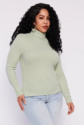 Womens Plus Rib Knit Turtleneck Top,