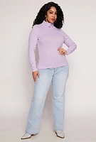 Womens Plus Size Rib Knit Turtleneck Top, Purple, Size 2X