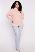 Womens Plus Size Rib Knit Turtleneck Top, Pink, Size 3X