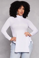 Womens Plus Size Rouched Mock Neck Peplum Top, White, Size 3X