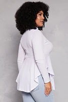 Womens Plus Size Rouched Mock Neck Peplum Top, White, Size 3X
