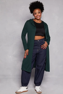 Womens Plus Size Waffle Knit Hooded Duster, Green, Size 3X
