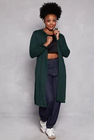 Womens Plus Size Waffle Knit Hooded Duster, Green, Size 3X