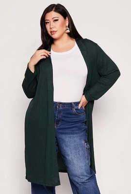 Womens Plus Size Waffle Knit Hooded Duster, Green, Size 4X